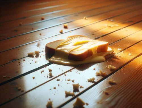 namazany chlieb maslom padne na zem