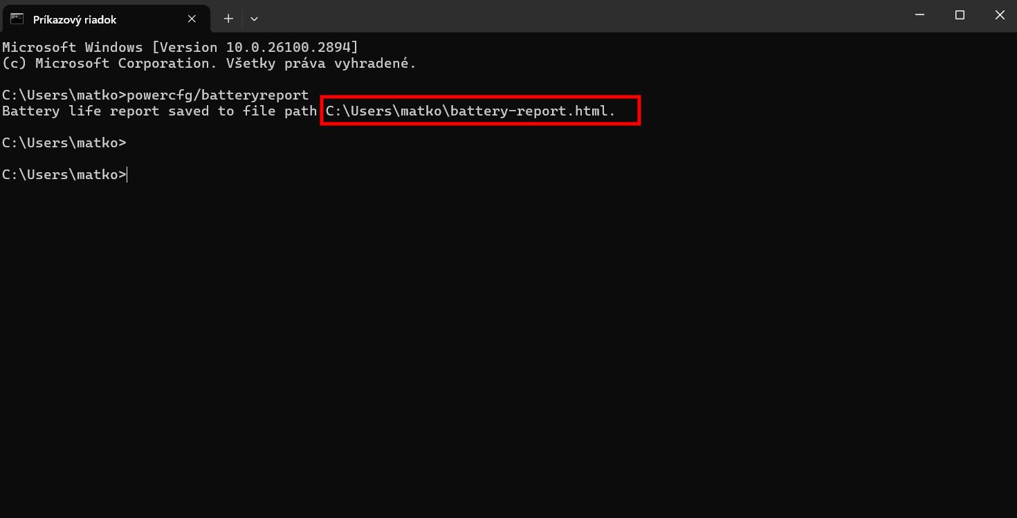 CMD prikaz report baterie notebooku powercfgbatteryreport_2