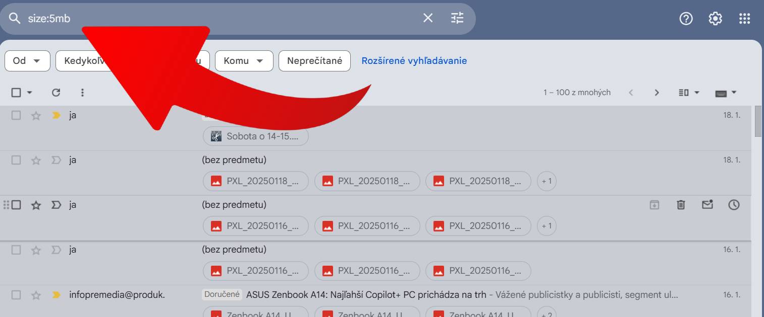 e-maily s velkou prilohou v gmaili