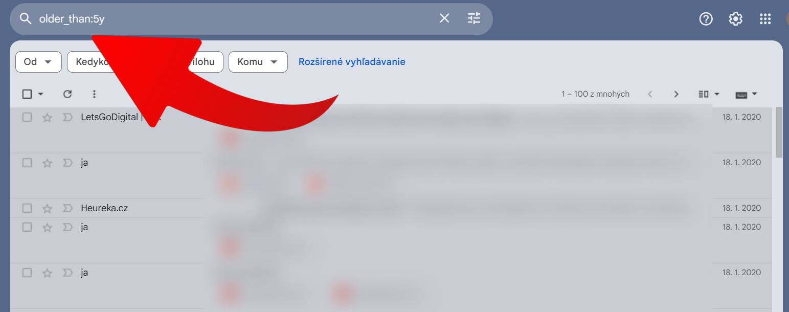 Gmail stare spravy prikaz