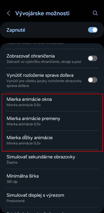 mierka animacii android rychlejsi telefon