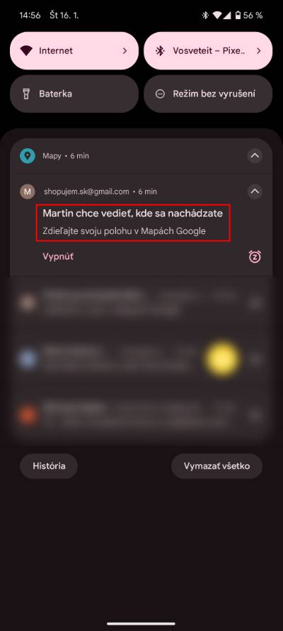 poziadavka na zdielanie polohy cez Google Mapy