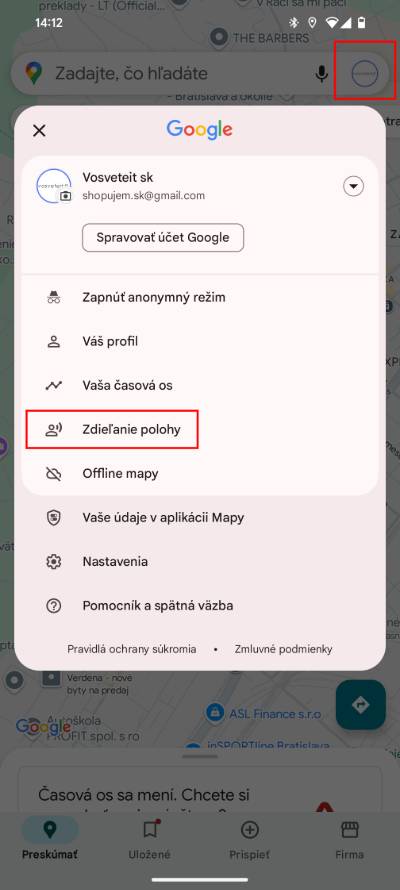 zdielanie polohy cez Google Mapy navod_1