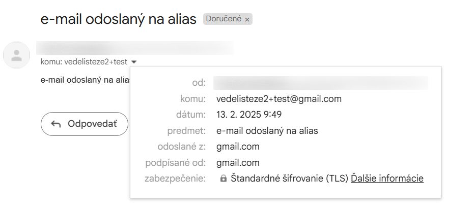 email odoslany na alias