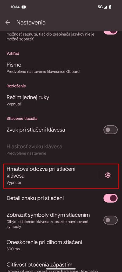 hapticka odozva klavesnice mobil