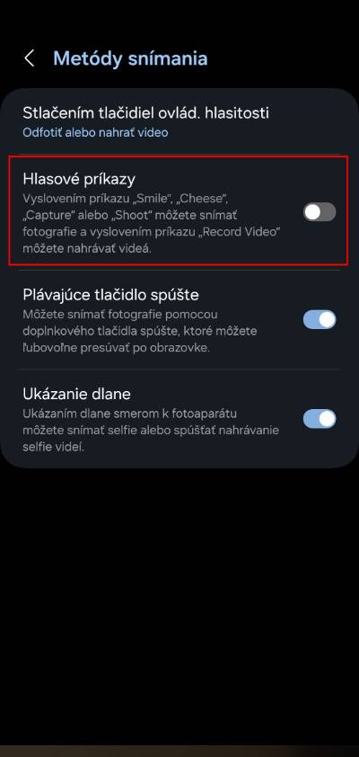 metody snimania hlasove povely Samsung